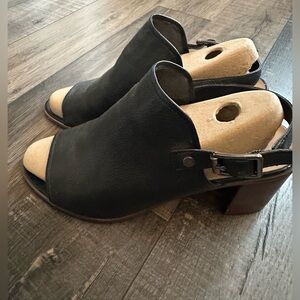 Franco Sarto Genuine Leather Black Cut Out Peep Toe Heels Boots Sandals Size 9